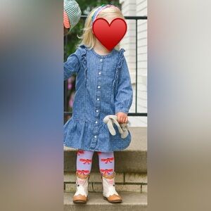 Baby Gap 4T Blue Denim Polka-Dot Long Sleeve Drop Waist Dress